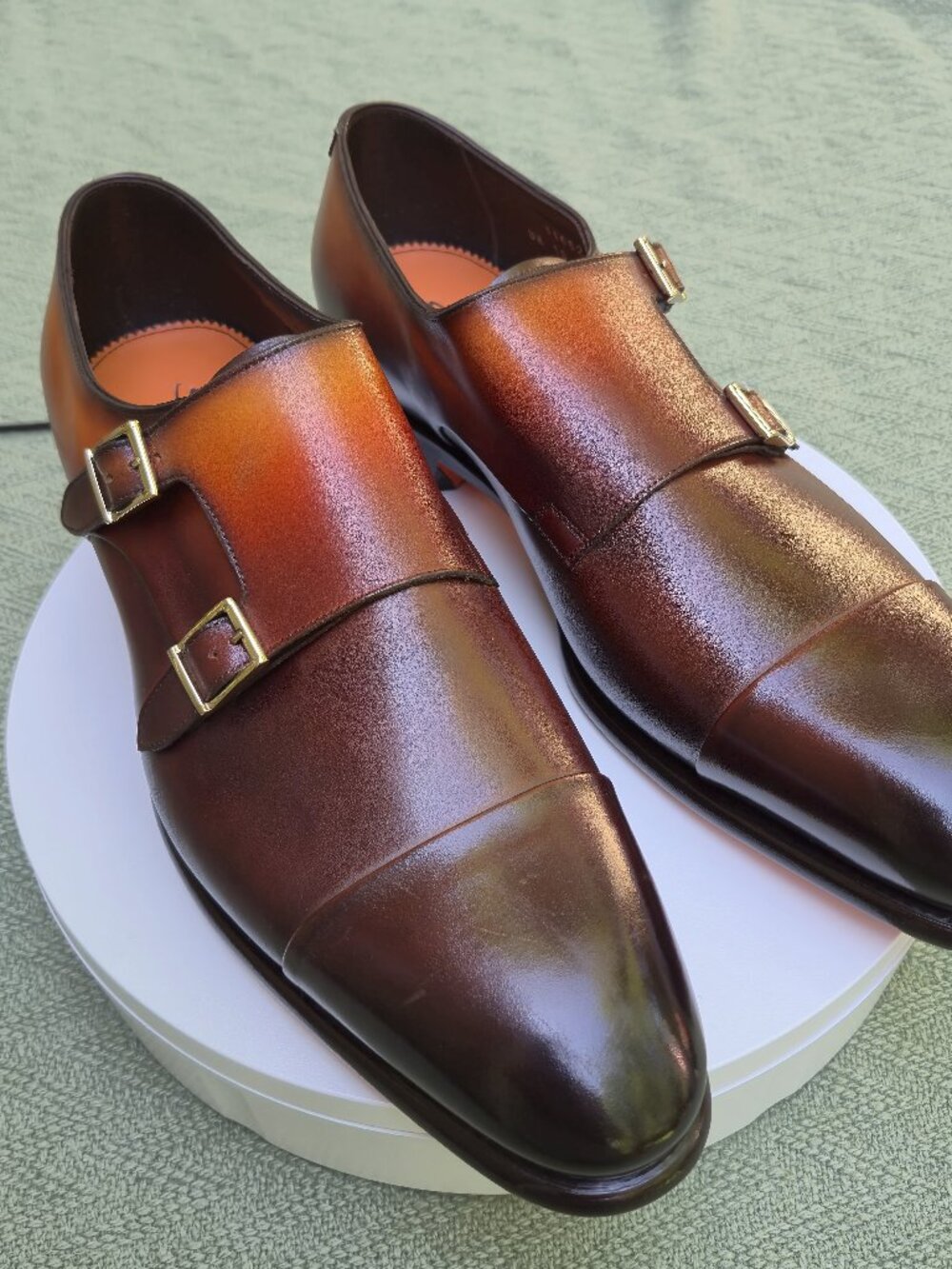 NIB Santoni Ira Calfskin Leather Double Monk Loafers Sienna US 11 UK 10 $1500